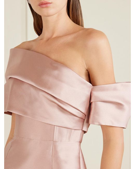 Solace London Pink Mirla Off-The-Shoulder Faille Midi Dress