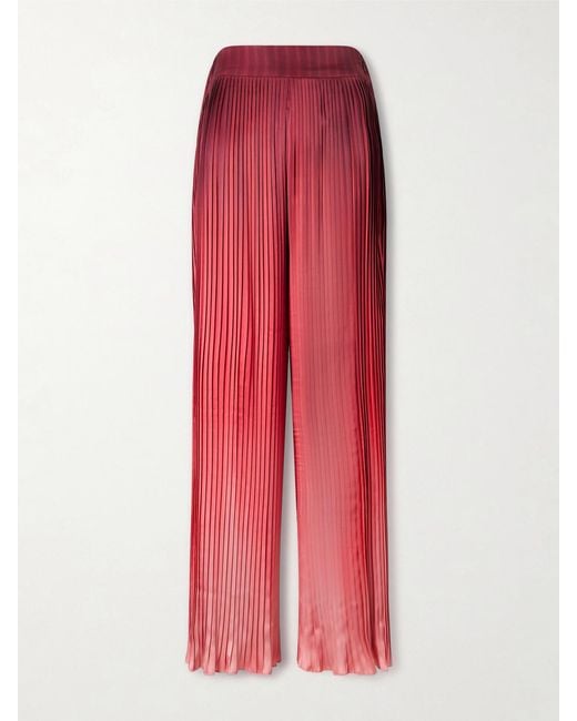 Dima Ayad Red Ombré Plissé-Taffeta Wide-Leg Pants