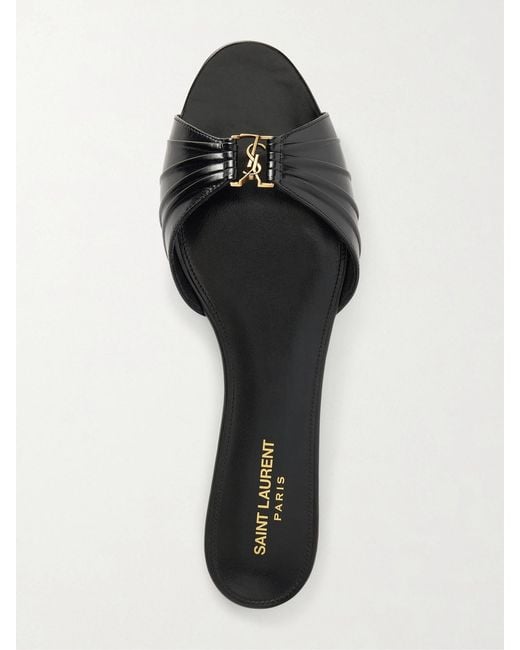Saint Laurent White Babylone Embellished Gathered Glossed-Leather Slides