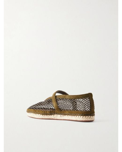 Alaïa Green Suede-Trimmed Mesh Espadrilles