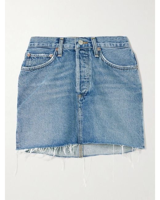 Agolde Blue V-Waist Frayed Denim Mini Skirt