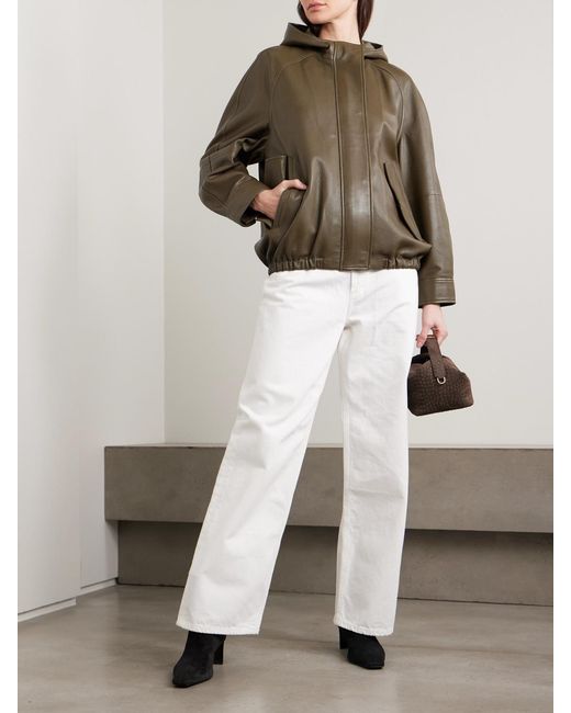 Nour Hammour Green Hooded Textured-Leather Bomber Jacket