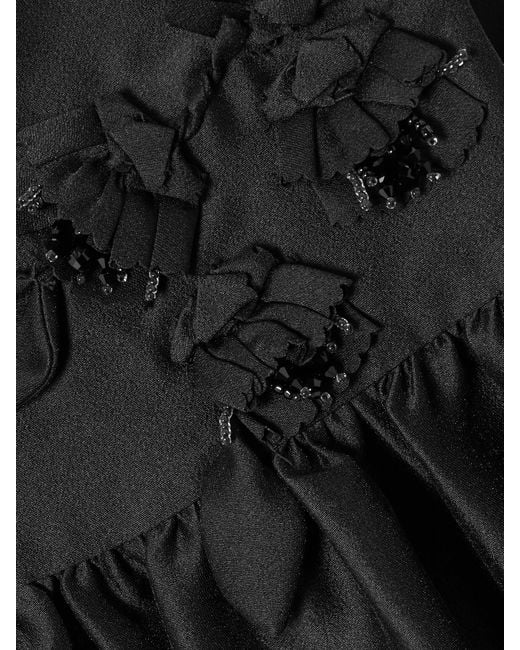 ShuShu/Tong Black Gathered Appliquéd Bead-Embellished Crepe Top