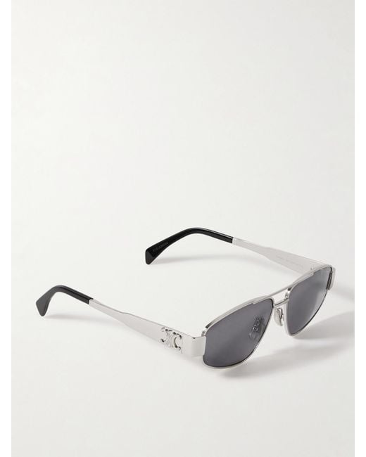 Céline Metallic Triomphe Silberfarbene Pilotensonnenbrille Mit Details Aus Azetat