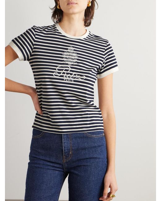 T-Shirt En Jersey De Coton À Rayures Et À Broderies X Ritz Paris FRAME en coloris Black