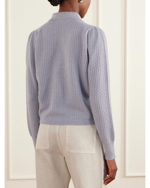 FRAME Purple The Honeycomb Cashmere Polo Sweater