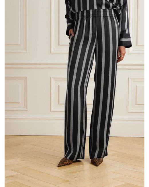 Anine Bing Black Soto Striped Silk-Blend Twill Wide-Leg Pants