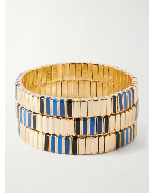 Roxanne Assoulin Metallic Very Well Done Snaked Set Of Three-Tone And Enamel Bracelets