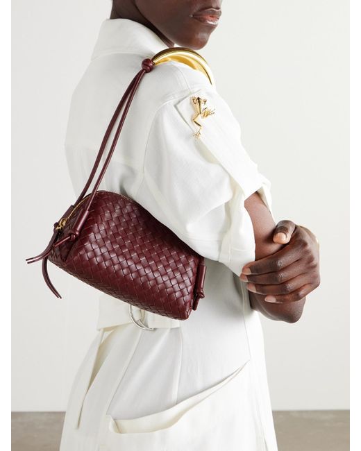 Bottega Veneta Red Concert Pouch Intrecciato Leather Shoulder Bag