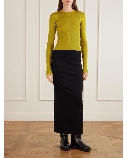 Rier Yellow Ribbed Silk T-Shirt
