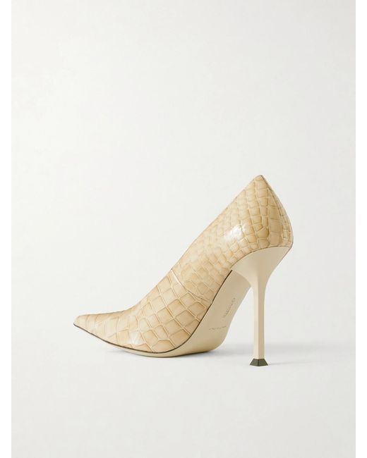 Christen White Helix 95 Croc-Effect Leather Pumps