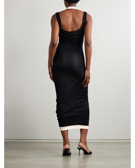 Jean Paul Gaultier Black Cotton Ribbed Twisted Double Layer Sleeveless Dress