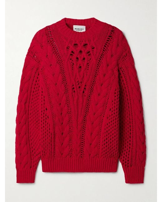 Pull En Coton Mélangé À Mailles Ajourées Lenza Isabel Marant en coloris Red