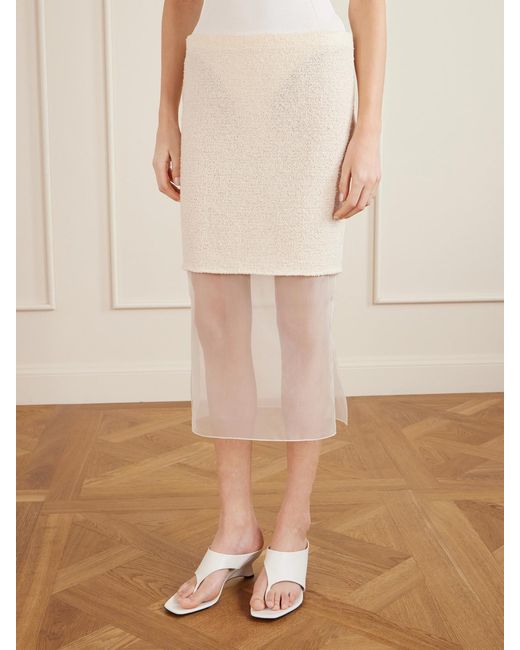 Khaite Natural Sybil Layered Cotton-Blend Bouclé And Organza Midi Skirt