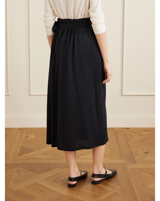 Totême  Black Organic Cotton And Silk-Blend Wrap Midi Skirt