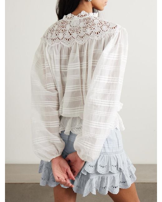 Isabel Marant White Polly Lace-Trimmed Organic Cotton-Voile Blouse