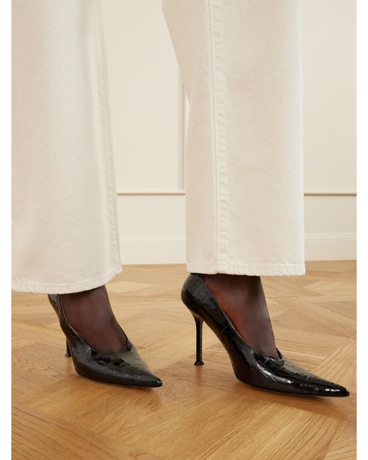 Christen Black Helix 95 Croc-Effect Patent Leather Pumps