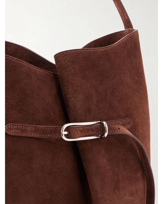 Liffner Brown Buckled Large Suede Shoulder Bag