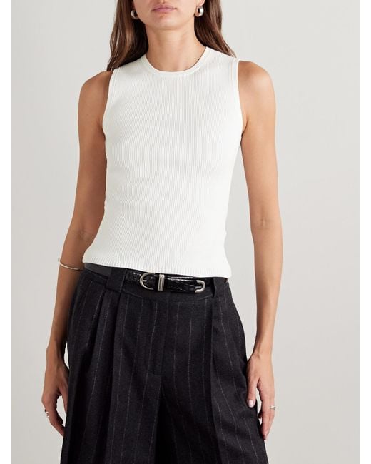 Veronica Beard White Sid Ribbed-Knit Tank