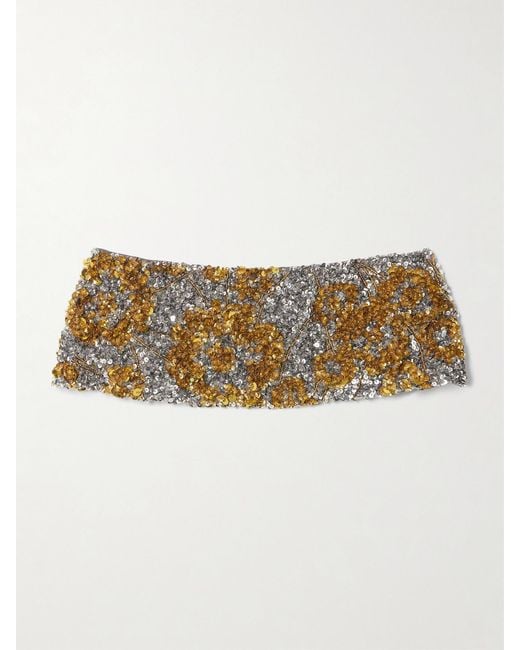 Dries Van Noten Natural Embellished Tulle And Satin Belt