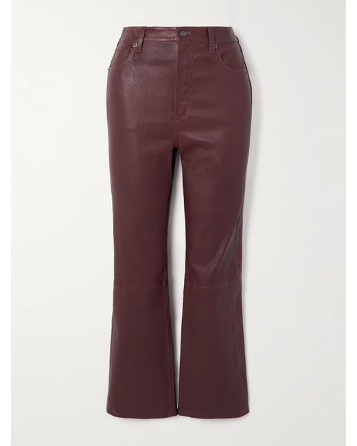 FRAME Purple The Reboot Cropped Leather Flared Pants