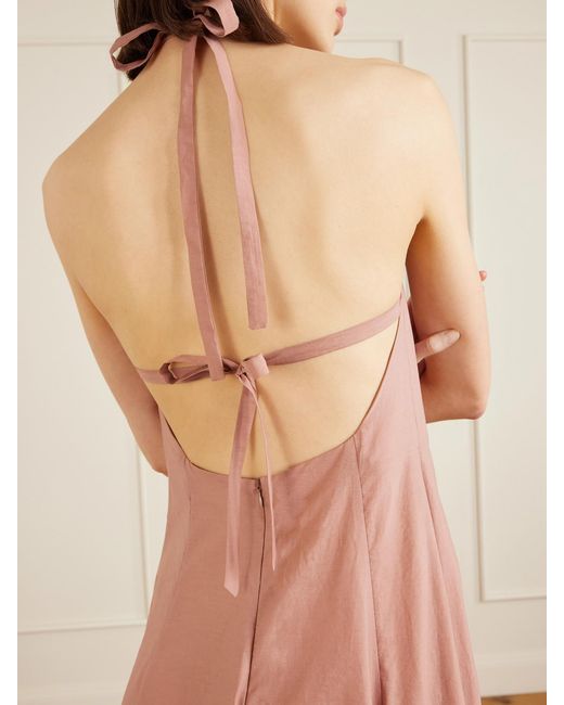 Brunello Cucinelli Pink Pleated Cotton-Blend Halterneck Maxi Dress