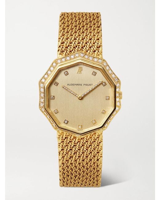 Stephanie Windsor Metallic Audemars Piguet Vintage Decagon 1980S Hand-Wound 34Mm 18-Karat And Diamond Watch, Ref. No. 11848