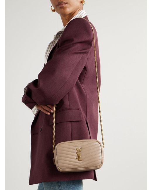 Saint Laurent Natural Lou Mini Schultertasche Aus Matelassé-Leder