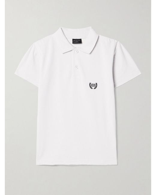 Balenciaga White Distressed Embroidered Cotton-Piqué Polo Shirt