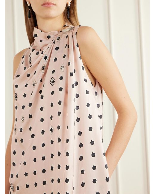 Altuzarra White Jackie Bead-Embellished Gathered Printed Silk-Satin Maxi Dress