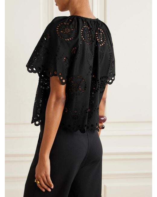 Matteau Black Scalloped Broderie Anglaise Cotton-Poplin Shirt