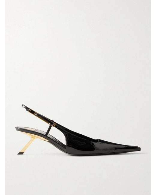 Saint Laurent Natural Lee Patent-Leather Slingback Pumps