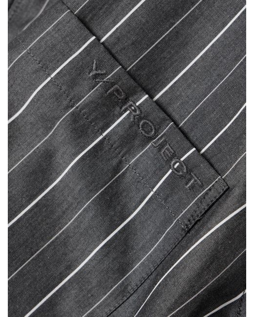 Y. Project Gray Pinstriped Jersey-Trimmed Organic Cotton-Poplin Shirt