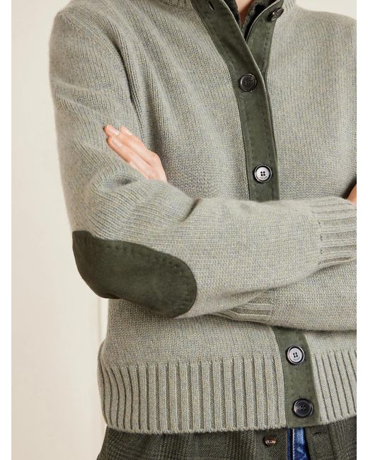 Loro Piana Natural Parksville Suede-Trimmed Cashmere Cardigan