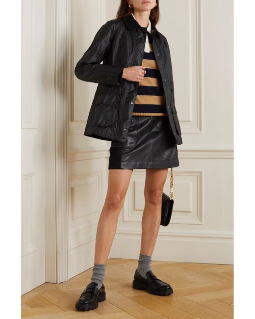 Barbour Black Beadnell Corduroy-Trimmed Waxed-Cotton Jacket