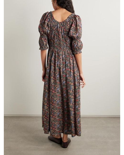 Doen Multicolor Ischia Midikleid Aus Biobaumwoll-Voile Mit Blumenprint Und Raffungen