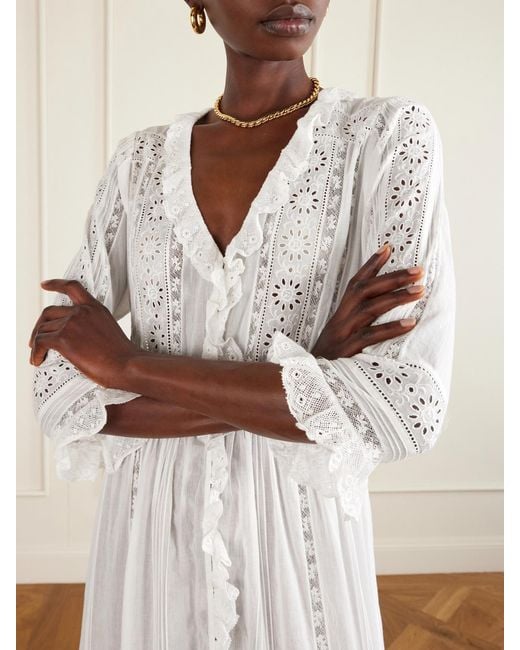 Doen Clemencia Ruffled Lace-Trimmed Organic Cotton-Voile Midi Dress in White | Lyst Doen Clemencia Ruffled Lace-Trimmed Organic Cotton-Voile Midi Dress in White | Lyst