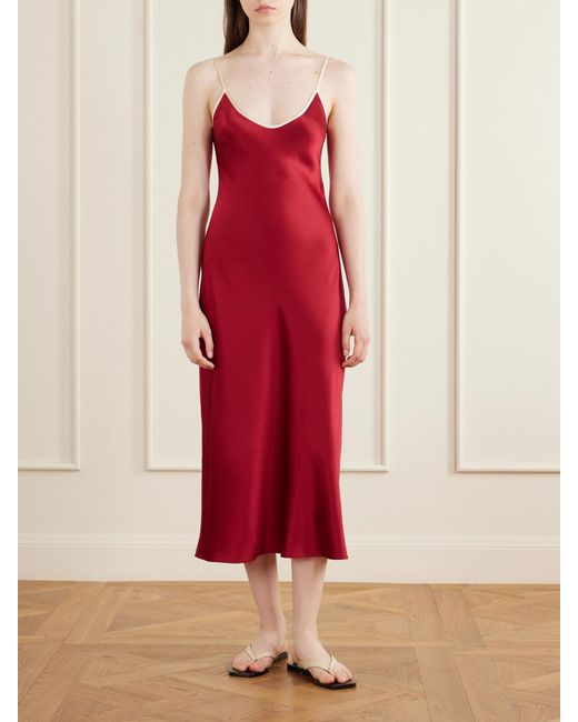 Comme Si Red Bias Slip Silk-Charmeuse Slip Midi Dress