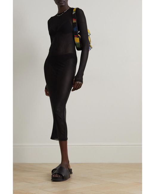 GOOD AMERICAN Black Stretch Recycled-Mesh Midi Dress