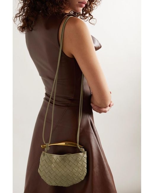 Bottega Veneta White Sardine Mini Intrecciato Leather Shoulder Bag