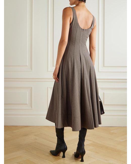 Robe Midi En Popeline Pied-De-Poule À Godets Wells Staud en coloris Brown
