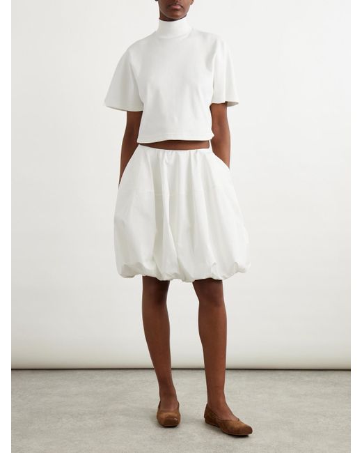 Mini-Jupe En Popeline De Coton À Fronces Alaïa en coloris White