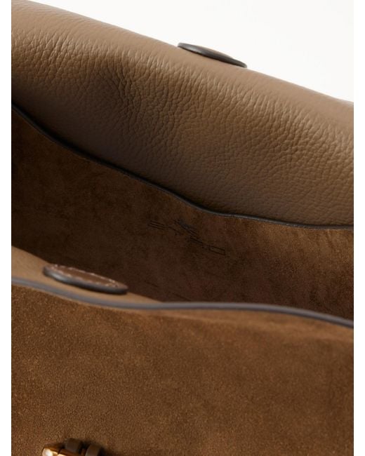 Etro Brown Logo-Detailed Leather-Trimmed Suede Shoulder Bag