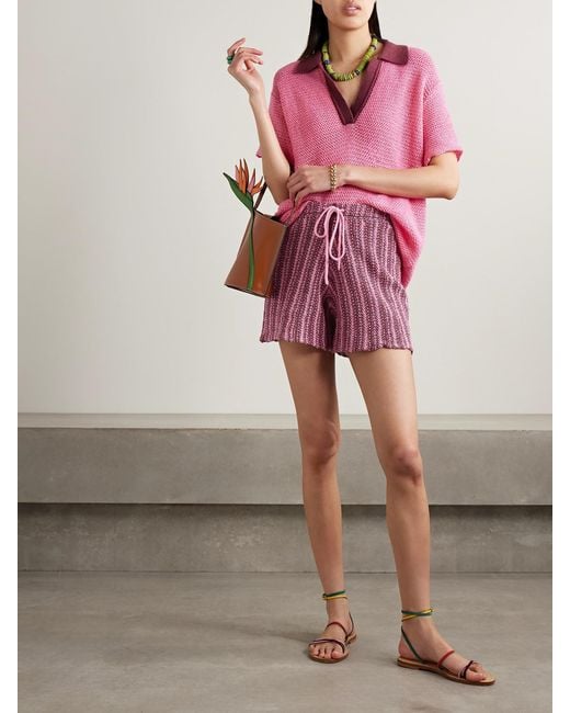 The Elder Statesman Red Striped Crocheted Cotton Shorts