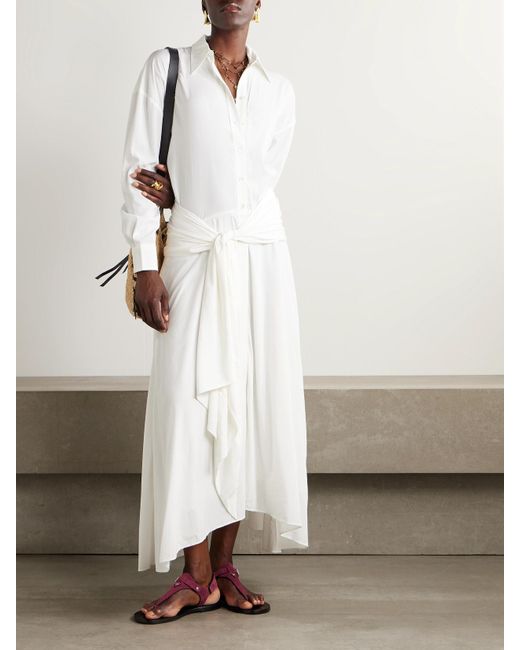 Isabel Marant White Samantha Asymmetrisches Midi-Hemdblusenkleid Aus Einer Modalmischung Mit Bindegürtel