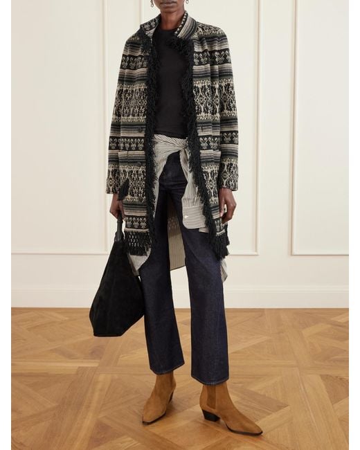 RRL Black Amelia Fringed Jacquard-Knit Wool And Cashmere-Blend Sweater