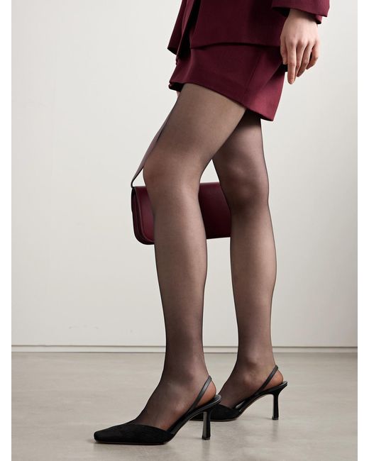 Neous White Dilmun Leather-Trimmed Suede Slingback Pumps