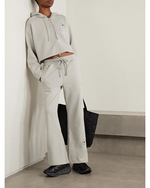 Adidas By Stella McCartney Gray Verkürzter Hoodie Aus Jersey Aus Einer Biobaumwollmischung