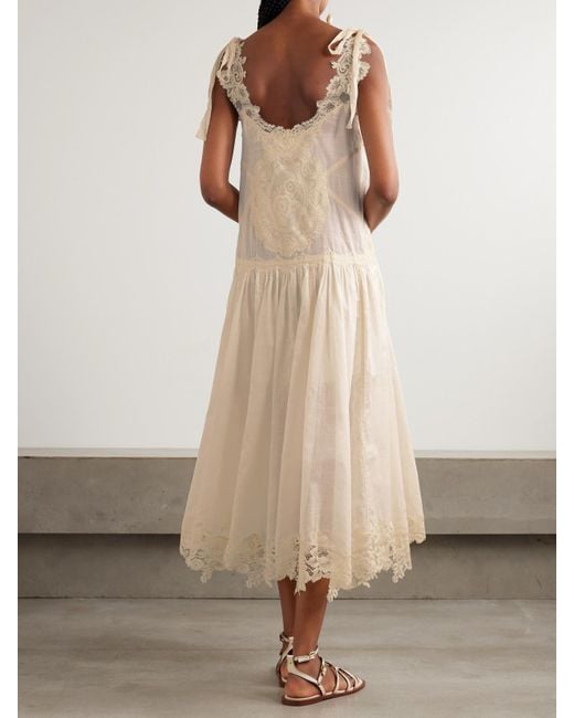 Zimmermann Natural Cascadian Midikleid Aus Kariertem Baumwoll-Voile Mit Spitzenbesätzen