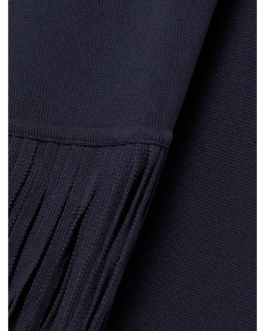 Cult Gaia Blue Caia Draped Fringed Stretch-Knit Midi Dress